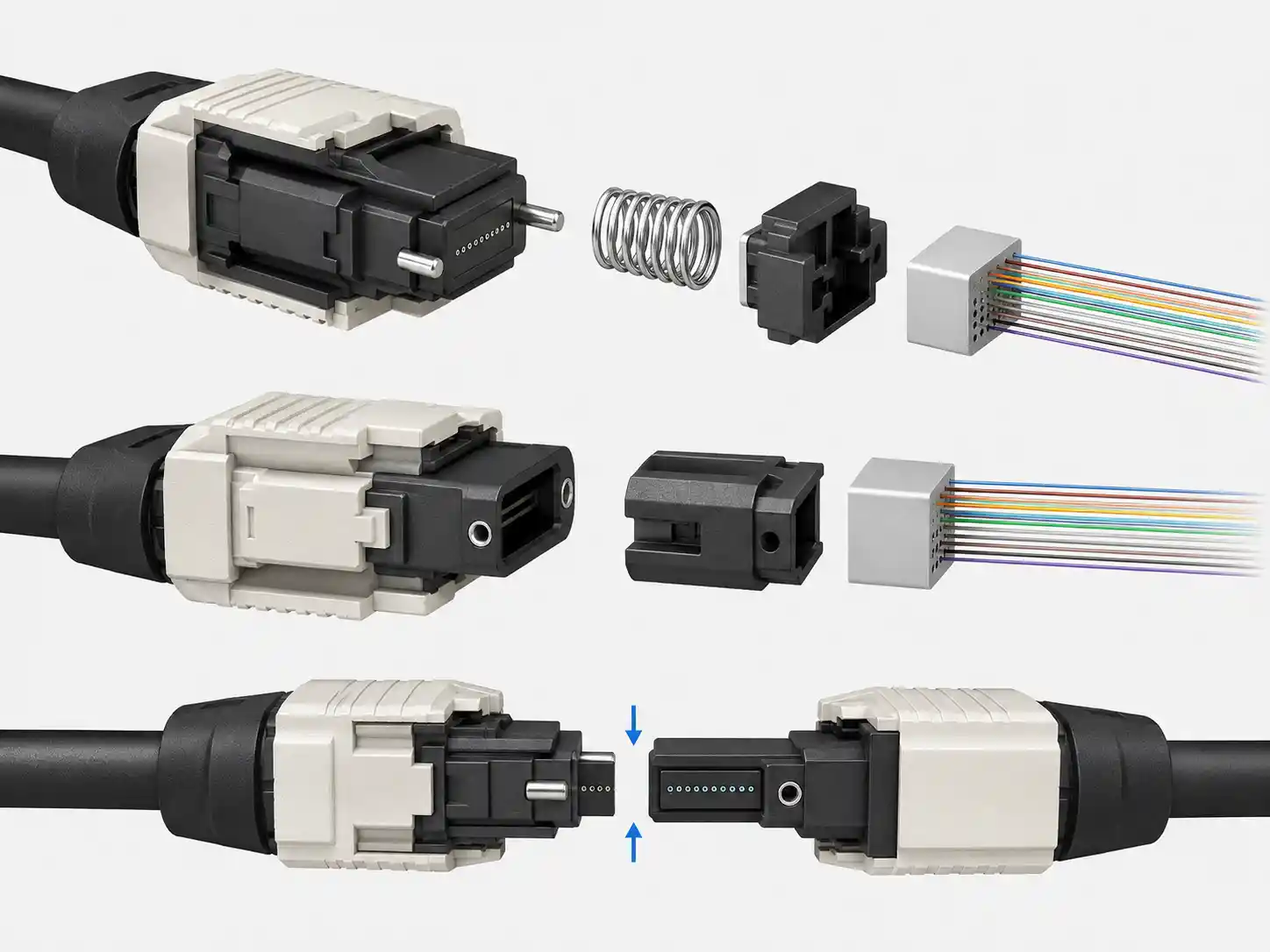 Exploded structure of an MPO fiber connector Exploded structure of an MPO fiber connector